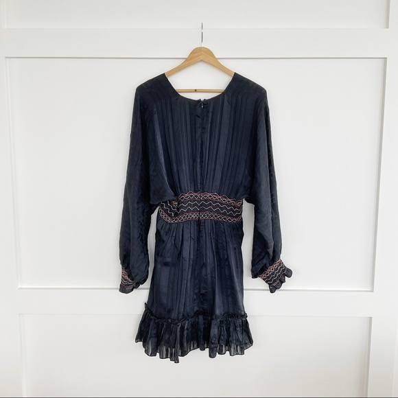 Ulla Johnson Odette Smocked Silk Midnight Mini Dress - Picture 10 of 12